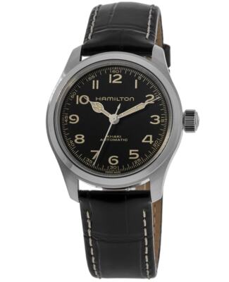 Pre-owned Hamilton Khaki Field Murph Black Dial Leather Strap Men's Watch H70405730