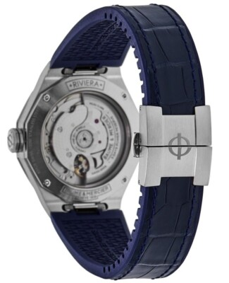 Pre-owned Baume & Mercier Riviera Blue Dial Leather Strap Men's Watch 10714