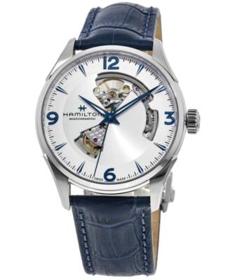 Новые мужские часы Hamilton Jazzmaster с открытым сердцем и серебряным циферблатом из кожи H32705651