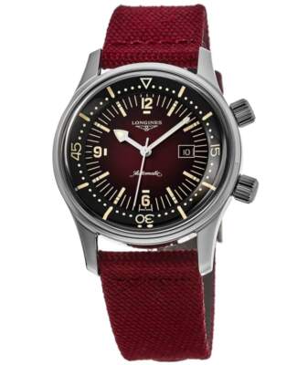 Новые женские часы Longines Legend Diver Bordeaux с циферблатом и тканевым ремешком L3.374.4.40.2