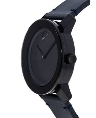 Pre-owned Movado Bold Black Dial Navy Leather Strap Men's Watch 3600583