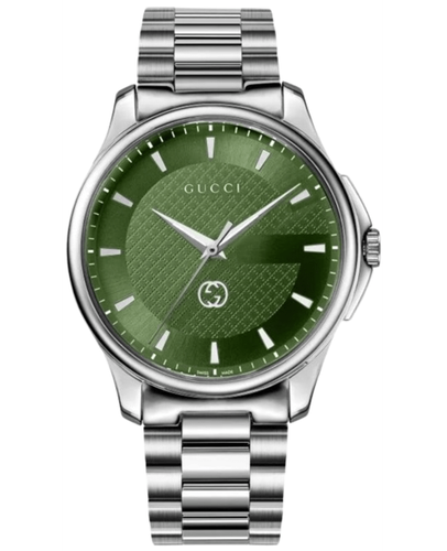 Pre-owned Gucci G-timeless Quartz Green Dial Steel Men's Watch Ya126369