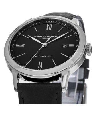 Pre-owned Baume & Mercier Classima Automatic Black Dial Leather Men's Watch 10453