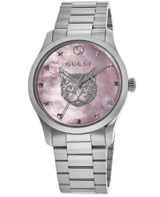 Новые мужские часы Gucci G-Timeless с розовым перламутровым циферблатом из стали YA1264166