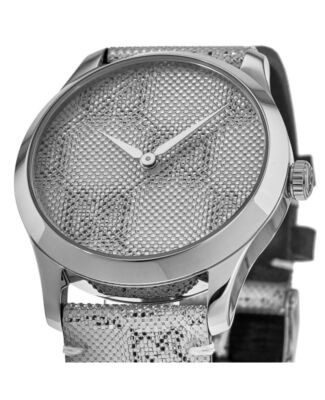 Pre-owned Gucci G-timeless Gg Motif Hologram Leather Strap Women's Watch Ya1264058