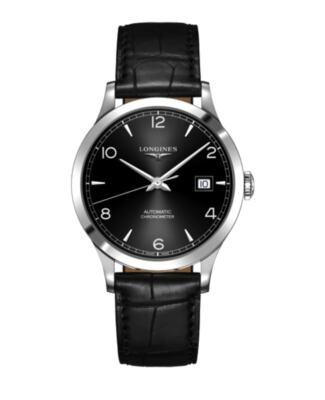 Pre-owned Longines Record Automatic Black Dial Black Leather Men's Watch L2.821.4.56.2