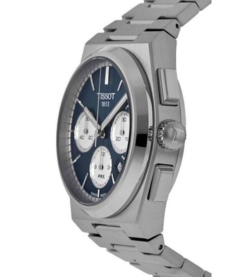 Pre-owned Tissot Prx T-classic Chronograph Blue Dial 27 Jewels Automatic 100m Mens Watch