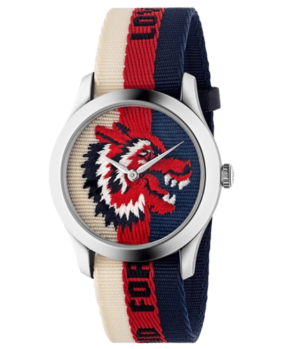 Pre-owned Gucci G-timeless Quartz Wolf Motif Dial Multicolor Unisex Watch Ya1264059