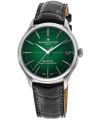 Новые мужские часы Baume & Mercier Clifton с автоматическим зеленым циферблатом и кожаным ремешком 10592