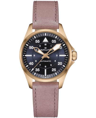 Новые женские часы Hamilton Aviation Pilot цвета Хаки с автоматическим синим циферблатом и розовым циферблатом H76245840