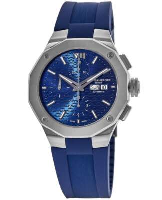Pre-owned Baume & Mercier Riviera Blue Chronograph Dial Rubber Strap Men's Watch 10623