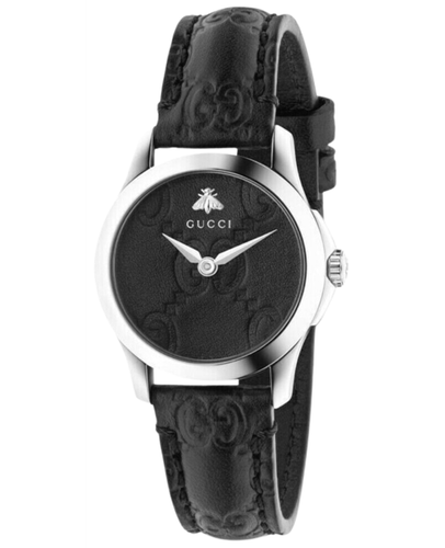 Pre-owned Gucci G-timeless Quartz Black Dial Leather Strap Men's Watch Ya126579a