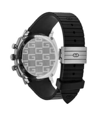 Pre-owned Gucci Grip Black Dial Black Rubber Strap Men's Watch Ya157301