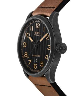 Pre-owned Mido Multifort Black Dial Brown Leather Strap Men's Watch M0326073605099