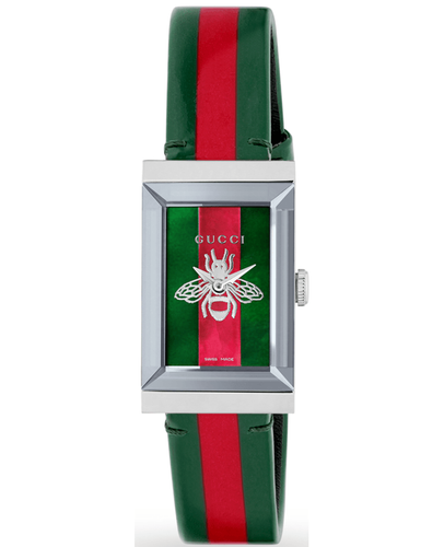 Pre-owned Gucci G-frame Green And Red Women's Watch Ya147408