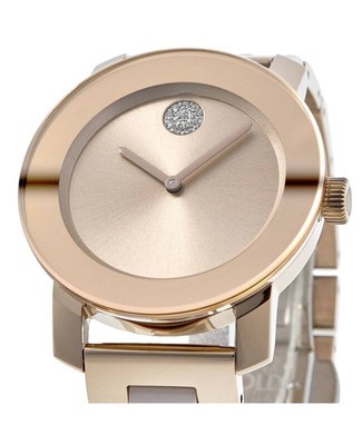 Pre-owned Movado Bold Ceramic Gold Dial Rose Gold Steel Women's Watch 3600799