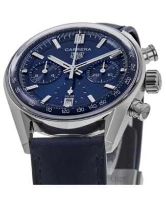 Pre-owned Tag Heuer Carrera Chronograph Blue Dial Leather Men's Watch Cbs2212.fc6535