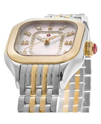 Pre-owned Michele Meggie Diamond Pink Mother Of Pearl Women's Watch Mww33b000009