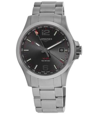 Новые мужские часы Longines Conquest V.H.P. с черным циферблатом из нержавеющей стали L3.728.4.56.6