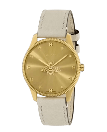 Новые женские часы Gucci G-Timeless с золотым циферблатом и кожаным ремешком YA1264180