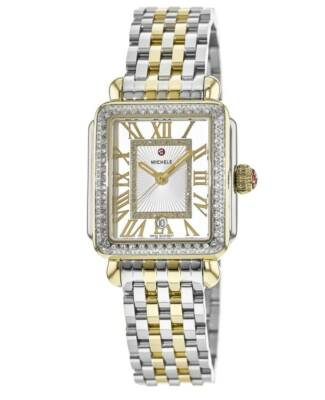 Pre-owned Michele Deco Madison Diamond Two Tone Women's Watch Mww06t000144