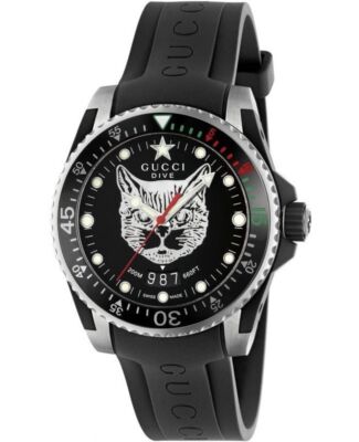 Новые мужские часы Gucci Dive с черным циферблатом диаметром 40 мм, керамическим безелем и каучуковым ремешком, YA136320