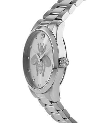 Pre-owned Gucci G-timeless 38mm Silver Bee Dial Steel Women's Watch Ya1264126