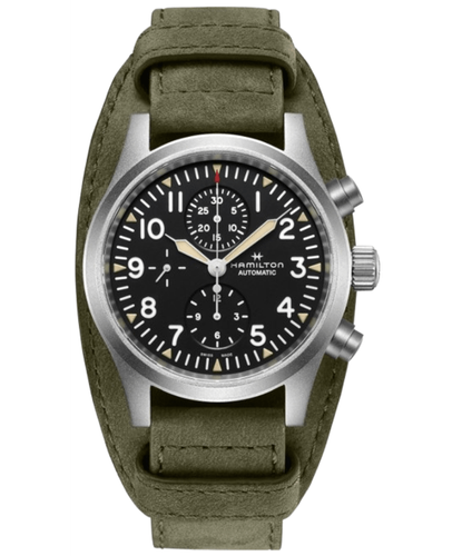 New Hamilton Khaki Field Auto Chrono Black Dial Green Mens Watch H71706830