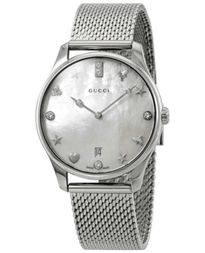 Pre-owned Gucci G-timeless Quartz Mother Of Peal Diamond Women's Watch Ya1264094