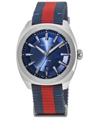 Pre-owned Gucci Gg2570 Blue Dial Blue/red Nylon Strap Men's Watch Ya142304