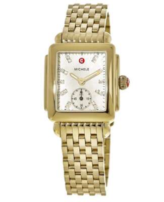 Pre-owned Michele Deco Mid Yellow Gold Tone Women's Watch Mww06v000004