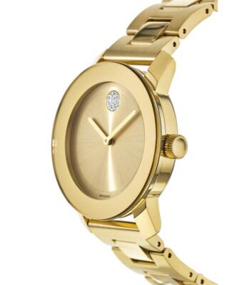 Pre-owned Movado Bold Yellow Gold Tone Swarovski Crystal Dial Women's Watch 3600104