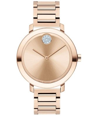 Pre-owned Movado Bold Evolution Carnation Gold Rose Gold Steel Women's Watch 3600824