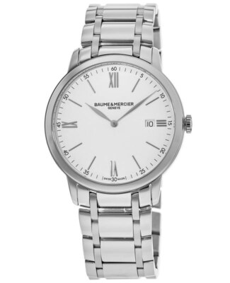 Pre-owned Baume & Mercier Classima Quartz 40mm White Dial Steel Men's Watch 10354