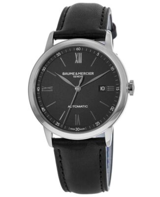 Pre-owned Baume & Mercier Classima Automatic Black Dial Leather Men's Watch 10453