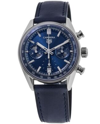 Pre-owned Tag Heuer Carrera Chronograph Blue Dial Leather Men's Watch Cbs2212.fc6535