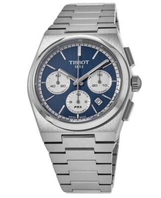 Pre-owned Tissot Prx T-classic Chronograph Blue Dial 27 Jewels Automatic 100m Mens Watch