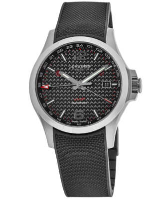 Новые мужские кварцевые часы Longines Conquest V.H.P. 41 мм GMT черного цвета L3.718.4.66.9