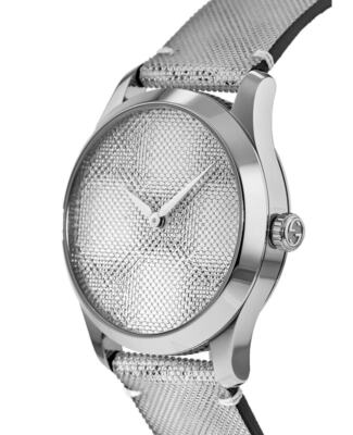 Pre-owned Gucci G-timeless Gg Motif Hologram Leather Strap Women's Watch Ya1264058