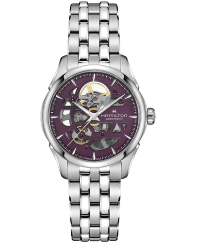 Новые женские часы Hamilton Jazzmaster Skeleton Auto Lady с фиолетовым циферблатом H32265101