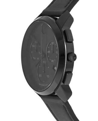 Pre-owned Movado Bold Thin Chronograph Quartz Black Dial Leather Men's Watch 3600835