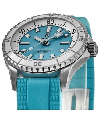 Pre-owned Breitling Superocean Automatic 36 Turquoise Women's Watch A17377211c1s1
