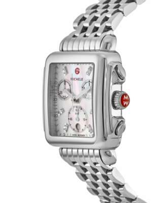 Pre-owned Michele Deco Diamond Mother Of Pearl Dal Steel Women's Watch Mww06a000778