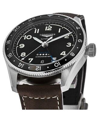 Pre-owned Longines Spirit Zulu Time Black Dial Leather Strap Men's Watch L3.812.4.53.2