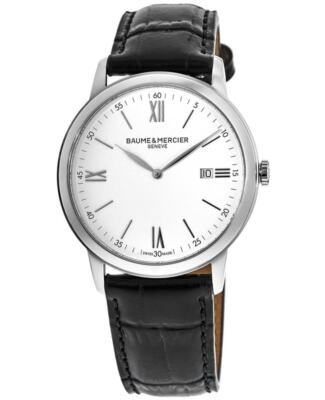 Pre-owned Baume & Mercier Classima Quartz White Dial Black Leather Men's Watch 10414