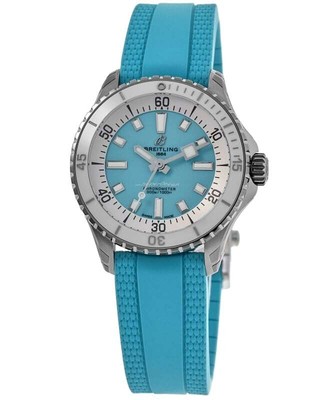 Pre-owned Breitling Superocean Automatic 36 Turquoise Women's Watch A17377211c1s1