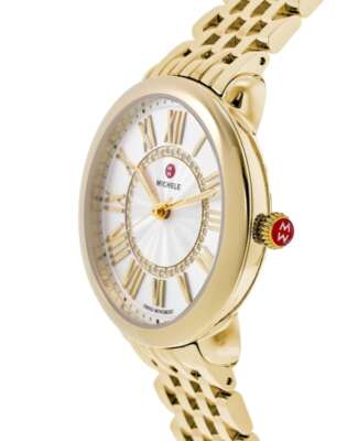 Pre-owned Michele Serein Mid 18k Gold-plated Diamond Dial Women's Watch Mww21b000160