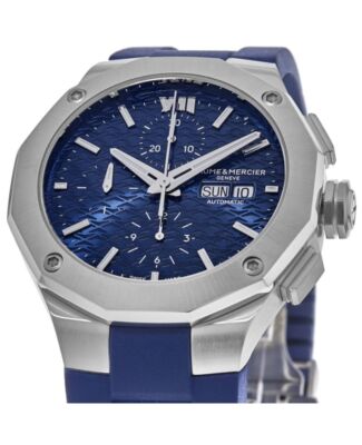 Pre-owned Baume & Mercier Riviera Blue Chronograph Dial Rubber Strap Men's Watch 10623