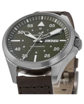 Pre-owned Hamilton Khaki Aviation Pilot Day Date Auto Green Men's Watch H64635560