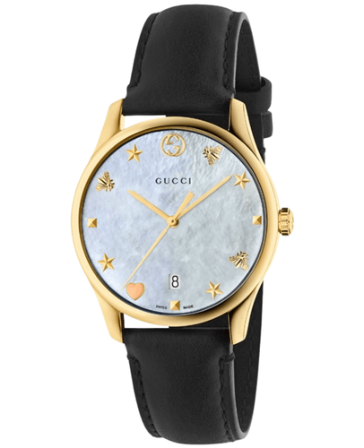 Новые черные женские часы Gucci G-Timeless с перламутровым циферблатом YA1264044A